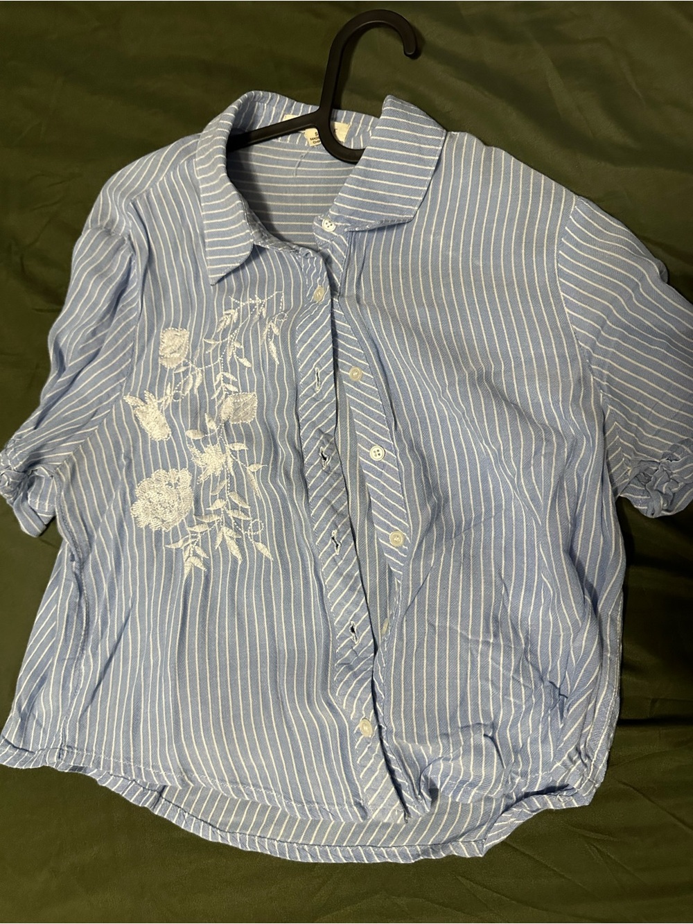 Blue and White Striped Cropped Shirt
